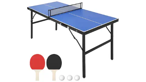 Portable blue table tennis set with paddles and balls