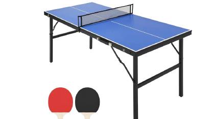 Portable blue table tennis set with paddles and balls